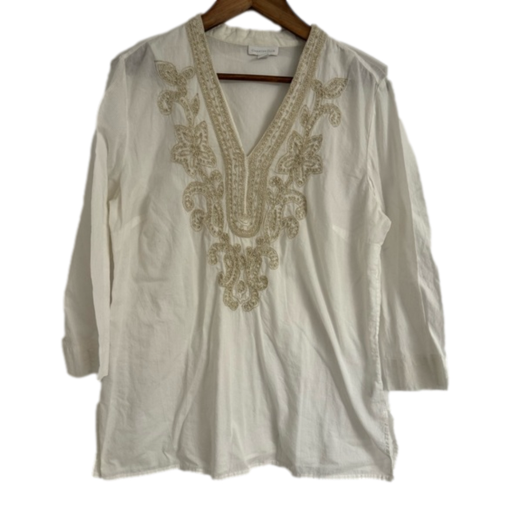 Charter Club Swim Women’s White and Gold Vneck Beach/Pool Coverup Size 16